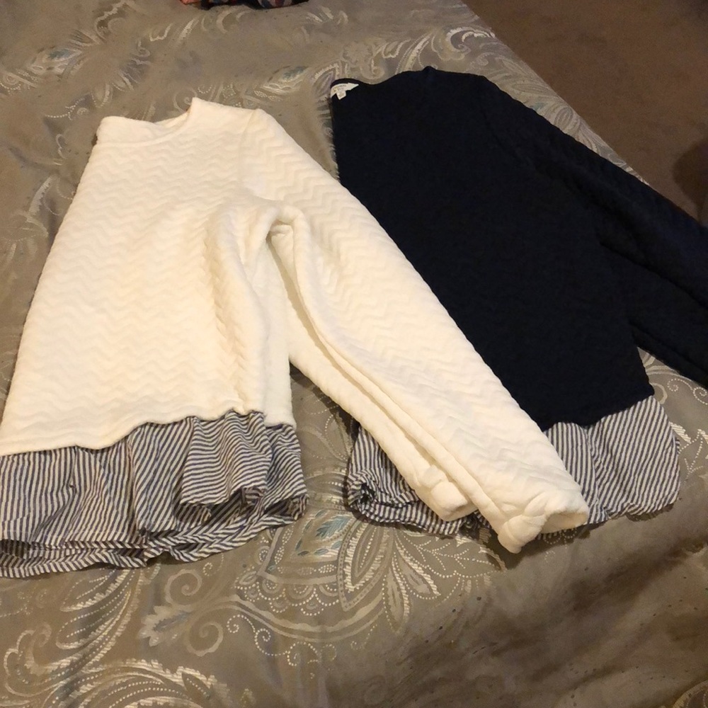 Soft sweaters with striped fabric trim - size M